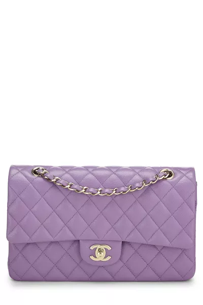 Purple Quilted Caviar Classic Double Flap Medium