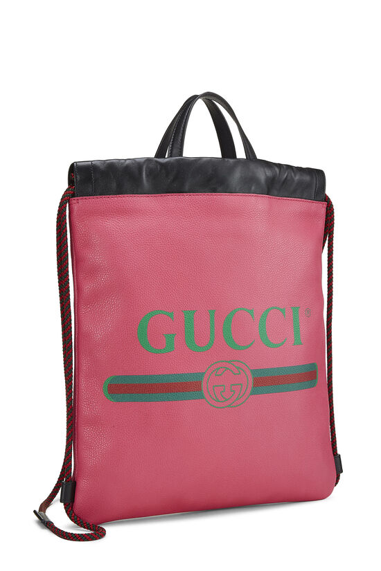 Pink Leather Logo Print Drawstring Backpack, , large image number 2