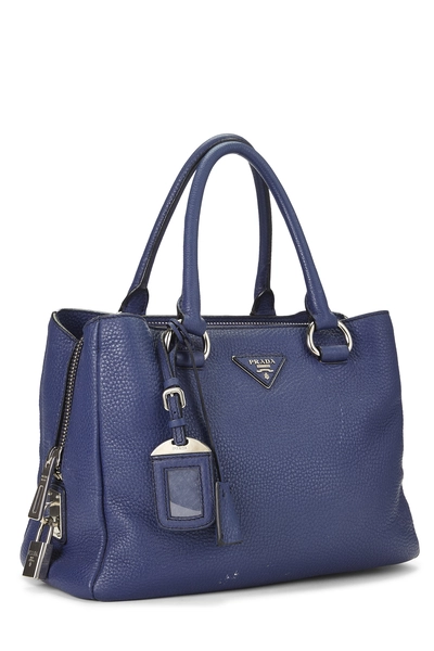 Blue Vitello Daino Convertible Zip Handbag Small, , large