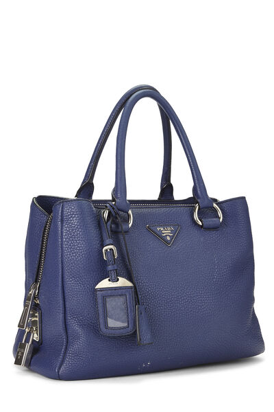 Blue Vitello Daino Convertible Zip Handbag Small, , large
