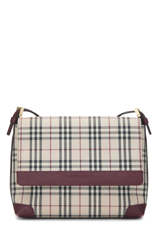 Burgundy Check Jacquard Canvas Flap Crossbody Small, , large image number 0