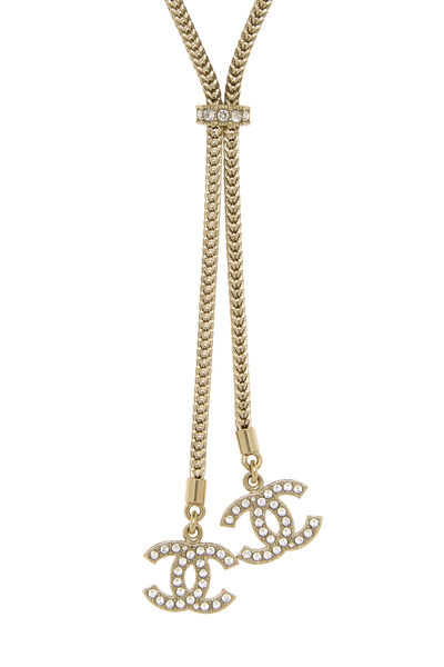 Gold Crystal Double 'CC' Necklace, , large