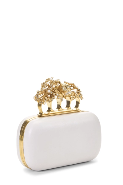 White Leather Oval Knuckle Clutch, , large