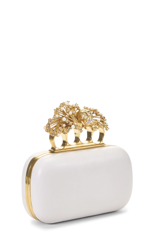 White Leather Oval Knuckle Clutch, , large image number 1