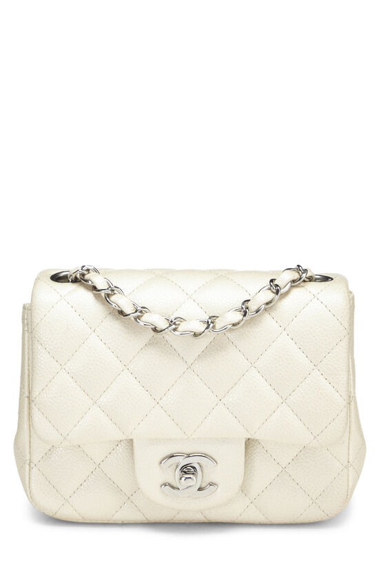 White Quilted Caviar Square Flap Mini, , large image number 1