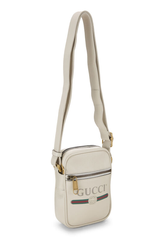 White Leather Logo Printed Vertical Camera Bag Mini, , large image number 1