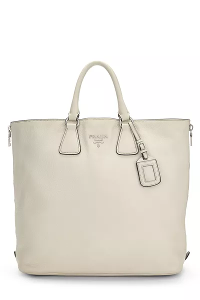 White Vitello Daino Side Zip Tote Large