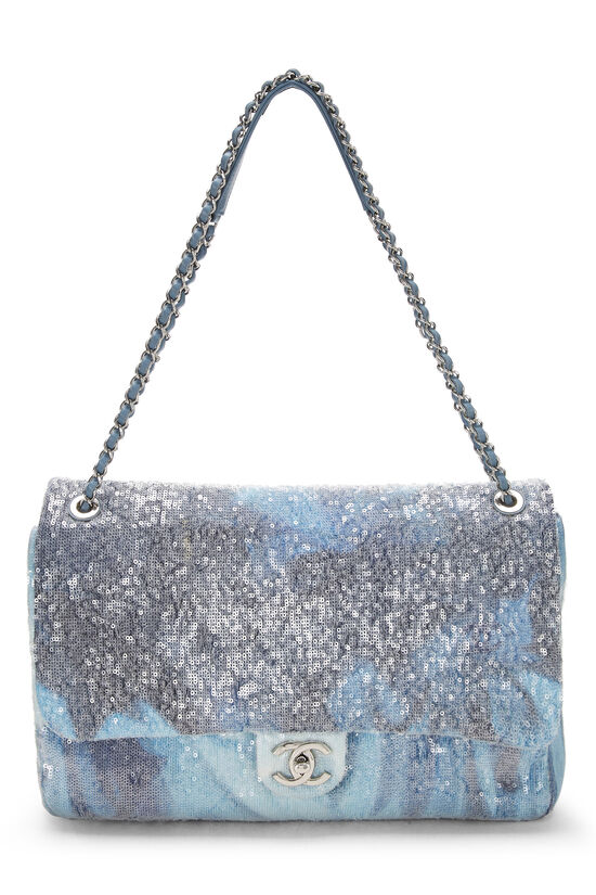 Blue Sequin Waterfall Flap Bag XL
