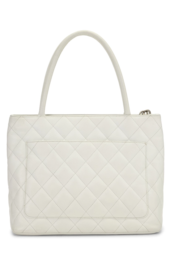 White Quilted Caviar Medallion Tote, , large image number 3