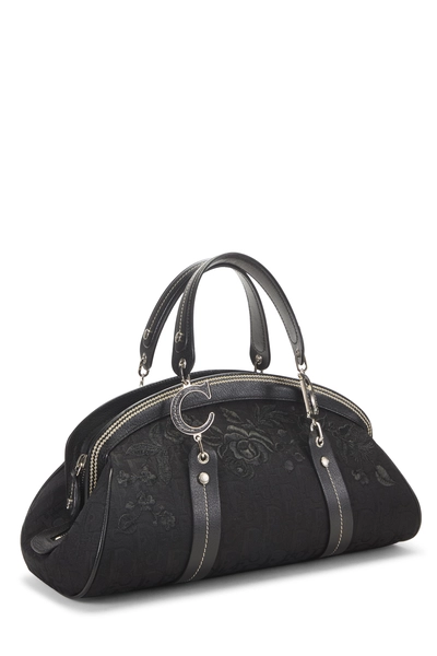 Black Trotter Canvas Floral Frame Satchel, , large