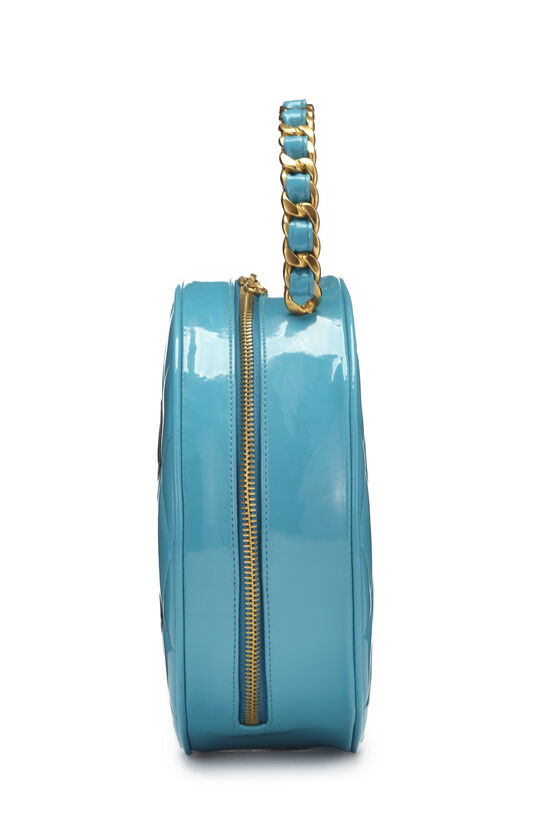Blue Quilted Patent Leather Round 'CC' Bag
