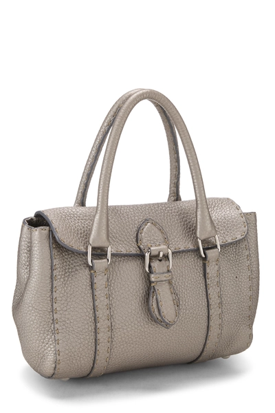 Silver Pebbled Leather Selleria Linda Mini, , large