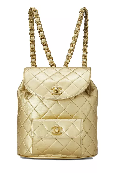 Gold Metallic Lambskin Classic Backpack Mini