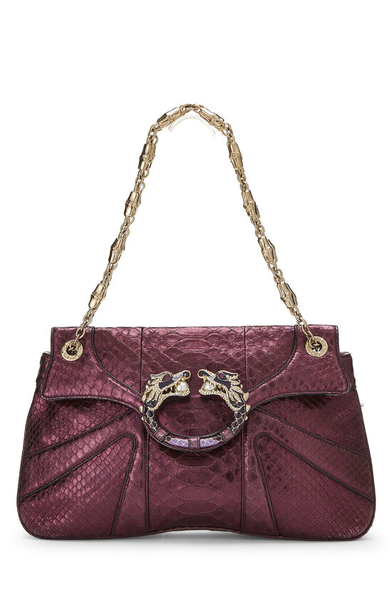 Purple Python Jeweled Dragon Shoulder Bag, , large image number 1
