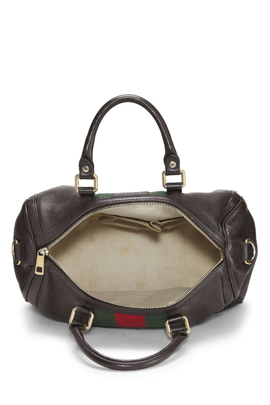 Brown Grained Leather Web Vintage Boston Handbag Medium, , large image number 7