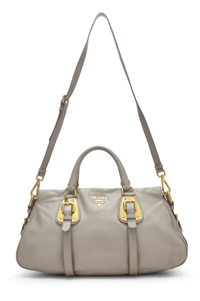 Grey Calfskin Convertible Buckle Handbag , , large
