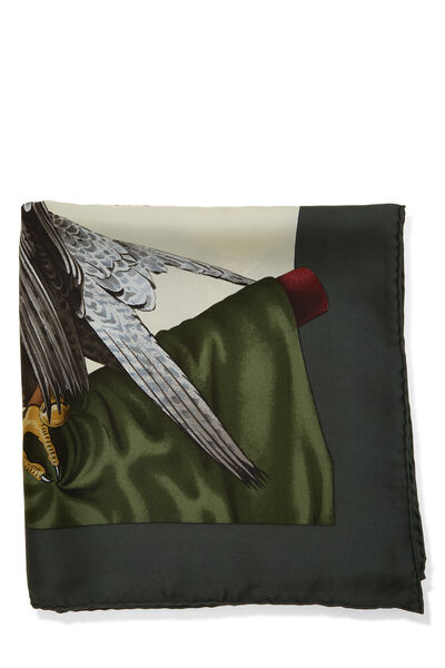 Green & Multicolor 'Chasse &agrave; Vol' Silk Scarf 90, , large