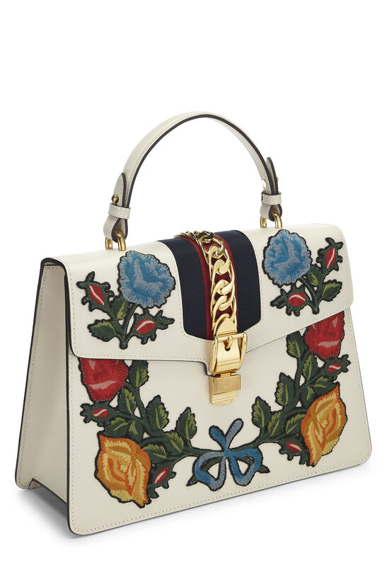 White Floral Embroidered Leather Sylvie Medium, , large image number 1