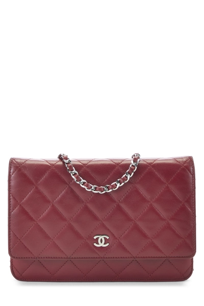 Red Lambskin Classic Quilted Wallet on Chain (WOC)