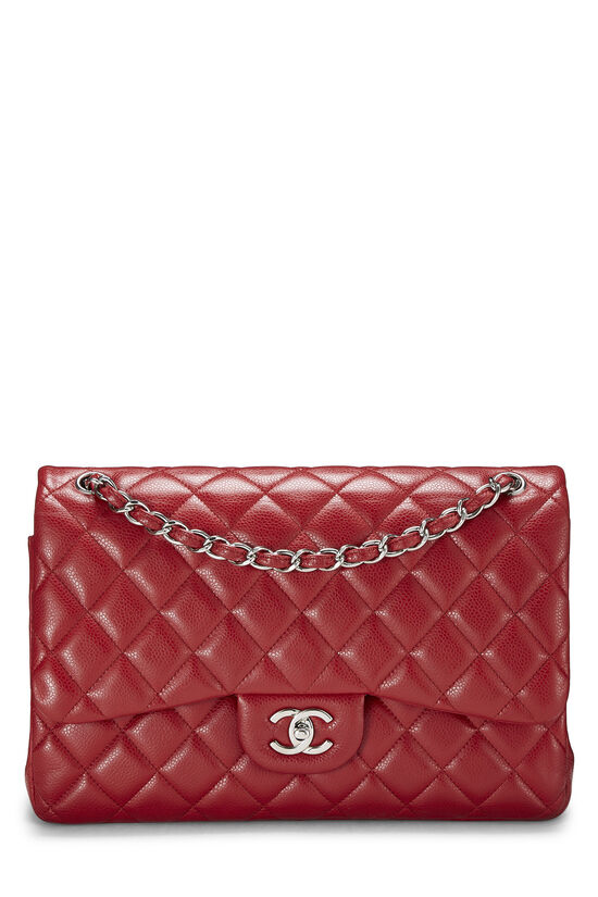 Chanel - Red Quilted Caviar New Classic Double Flap Jumbo