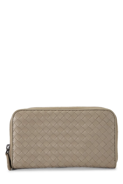 Grey Intrecciato Zip Around Wallet