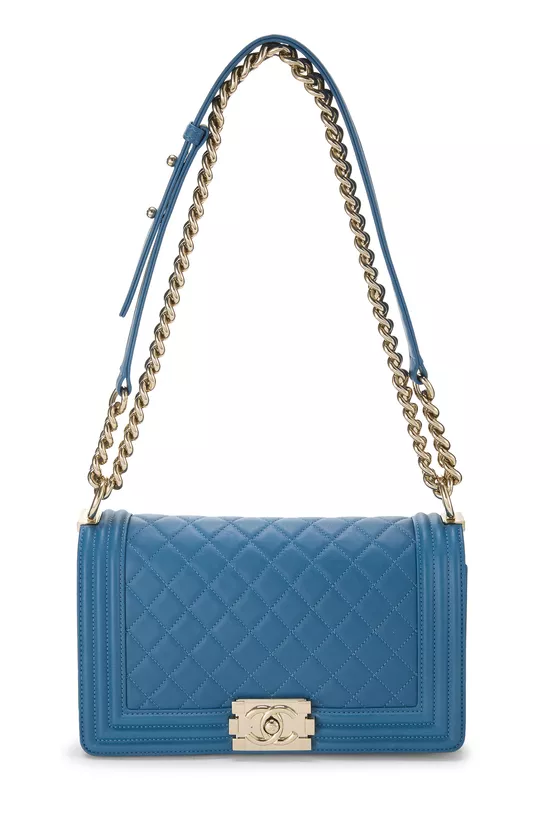 Blue Quilted Lambskin Boy Bag Medium, , large image number 0