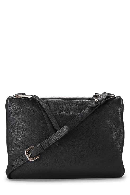 Black Vitello Daino Double Zip Crossbody Bag, , large image number 3