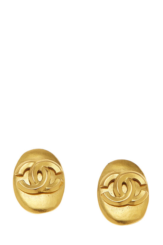 Gold 'CC' Oval Earrings , , large image number 0