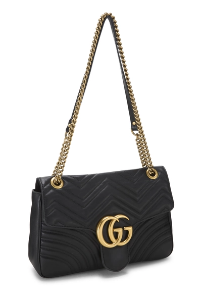 Black Leather GG Marmont Matelass&eacute; Shoulder Bag Small, , large