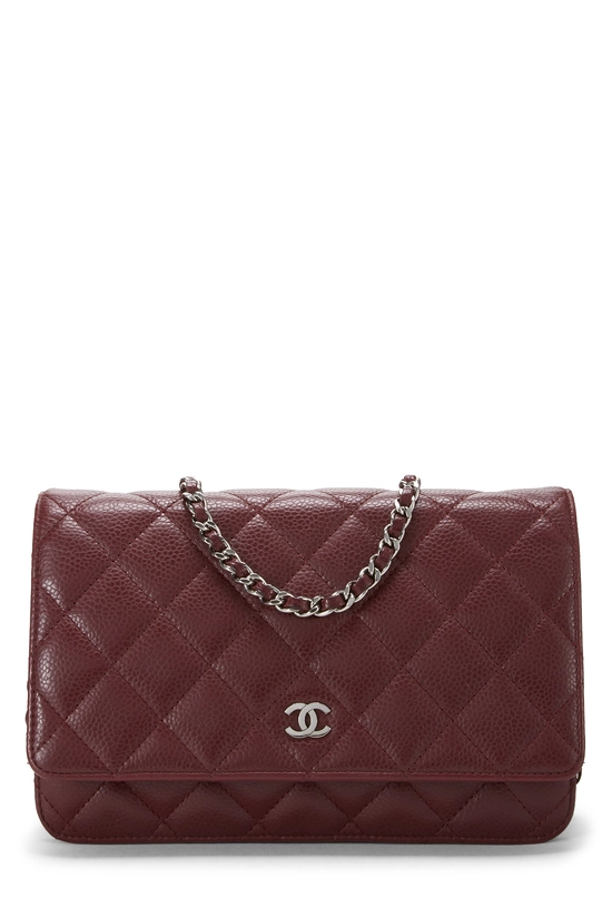 Burgundy Quilted Caviar Classic Wallet on Chain (WOC), , large image number 0