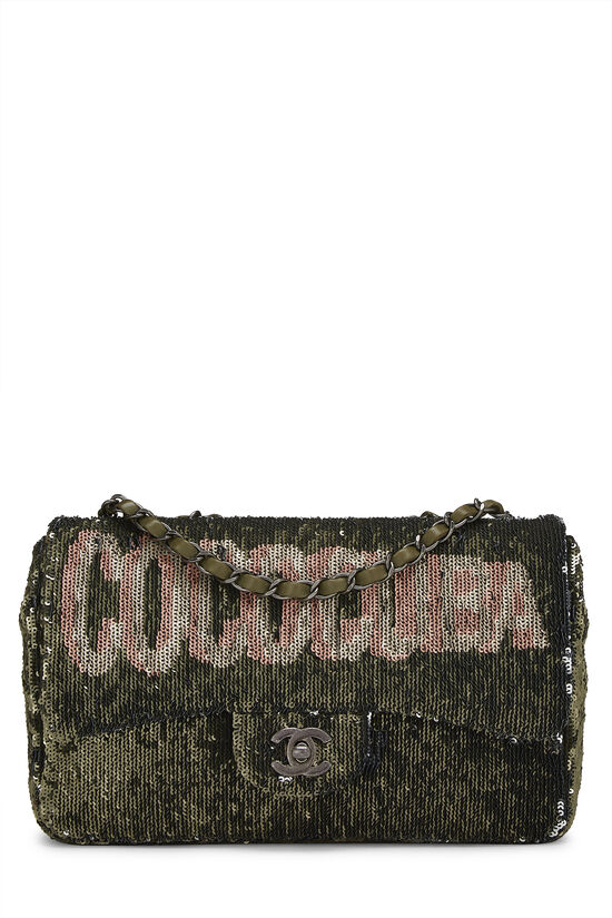 Paris-Cuba Olive Sequin Classic Flap Bag Medium, , large image number 0