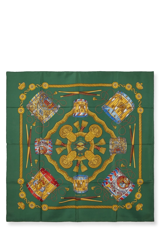 Pre-Owned Green & Multicolor 'Les Tambours' Silk Scarf 90