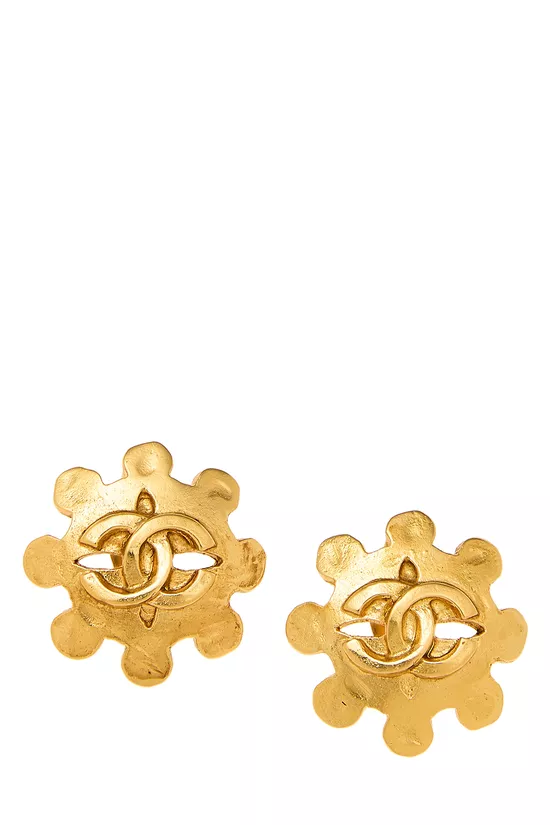 Gold Squiggle Border 'CC' Earrings, , large image number 0