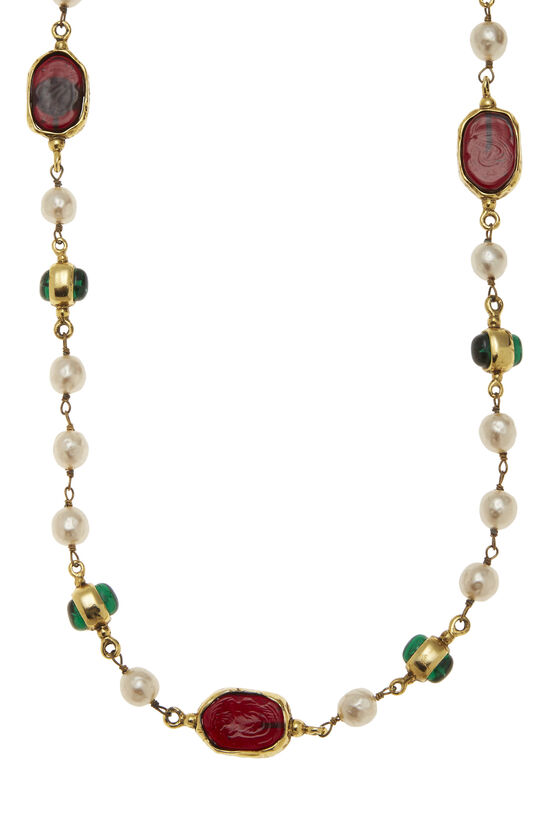Multicolor Gripoix & Faux Pearl Necklace, , large image number 1