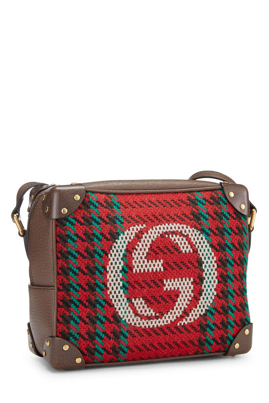 Red & Brown Houndstooth Wool Interlocking GG Shoulder Bag, , large image number 2