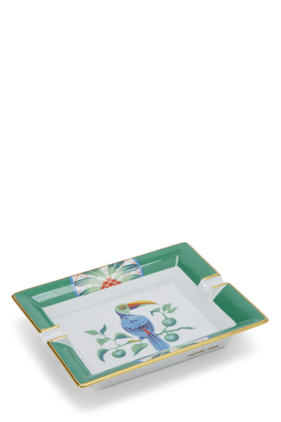 Green & Multicolor 'Toucan' Porcelain Ashtray, , large image number 1