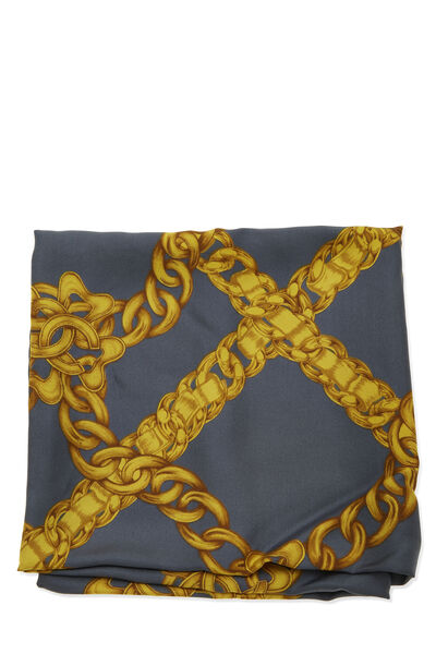 Grey & Gold 'CC' Chain Silk Scarf, , large