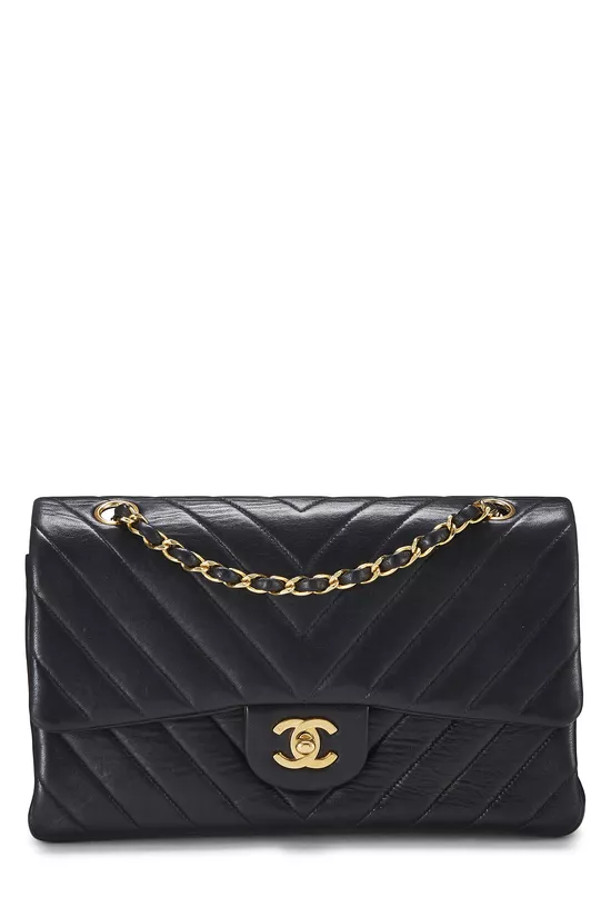 Black Chevron Lambskin Classic Double Flap Medium, , large image number 0