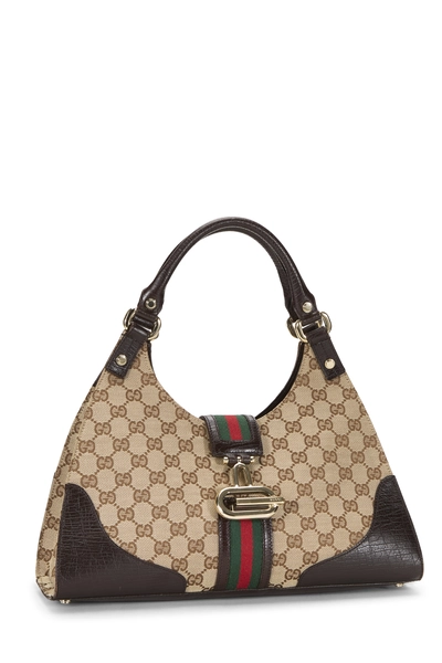 Brown Original GG Canvas Web Junco Shoulder Bag, , large