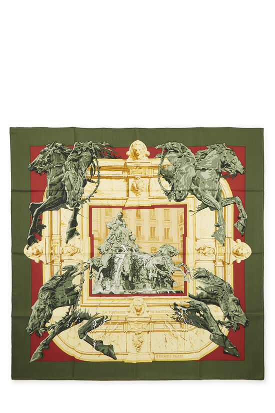 Green & Multicolor 'La Fontaine de Bartholdi' Silk Scarf 90, , large image number 0