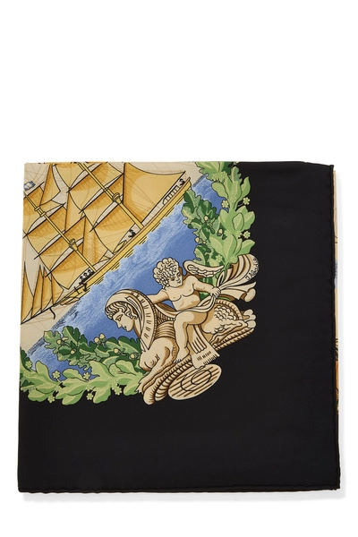 Black & Multicolor 'Balade Ocean' Silk Scarf 90, , large
