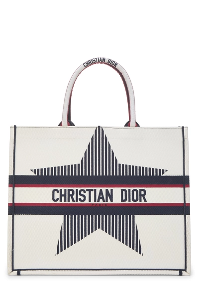 Christian Dior White Canvas Alps Star Book Tote Large