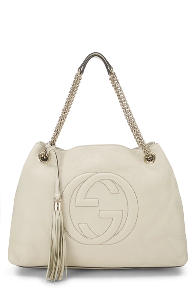 Gucci White Grained Leather Soho Chain Tote