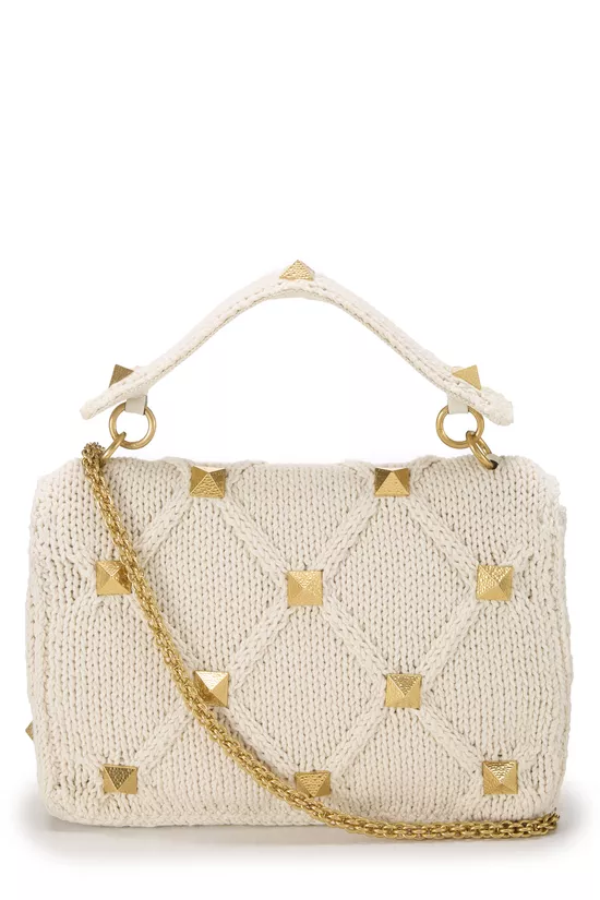 Cream Knit Roman Stud Top Handle Bag Medium, , large image number 3