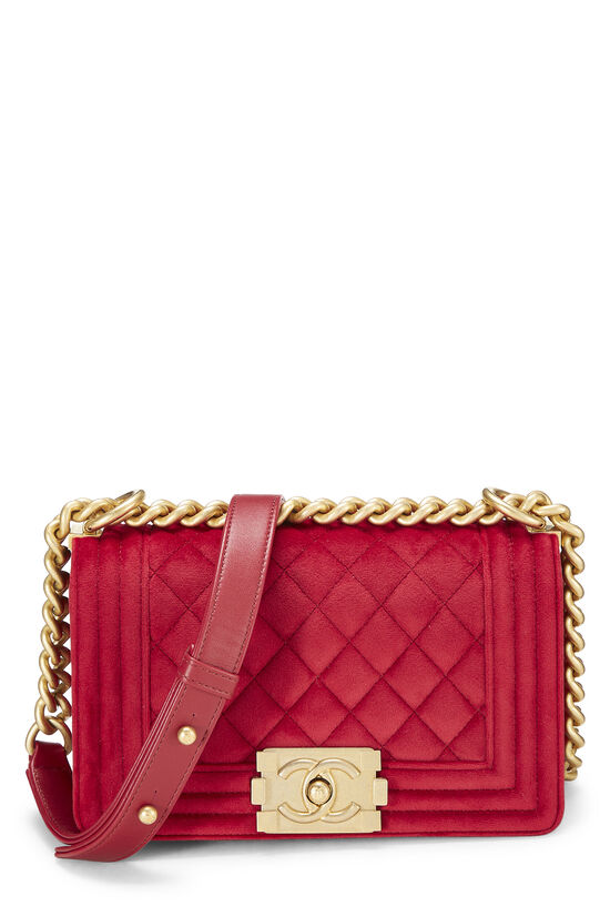 Red Quilted Velvet Boy Bag Small, , large image number 0