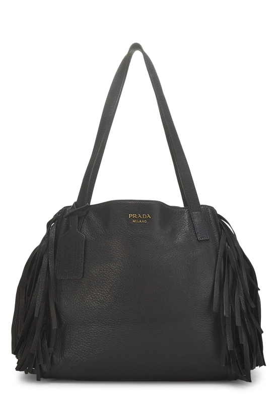 Black Vitello Daino Fringe Tote, , large image number 0