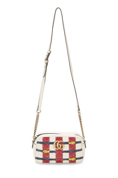White Leather Trompe L'Oeil 'GG' Marmont Crossbody Bag, , large