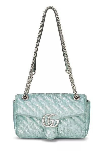 Blue Sequin GG Marmont Shoulder Bag Small