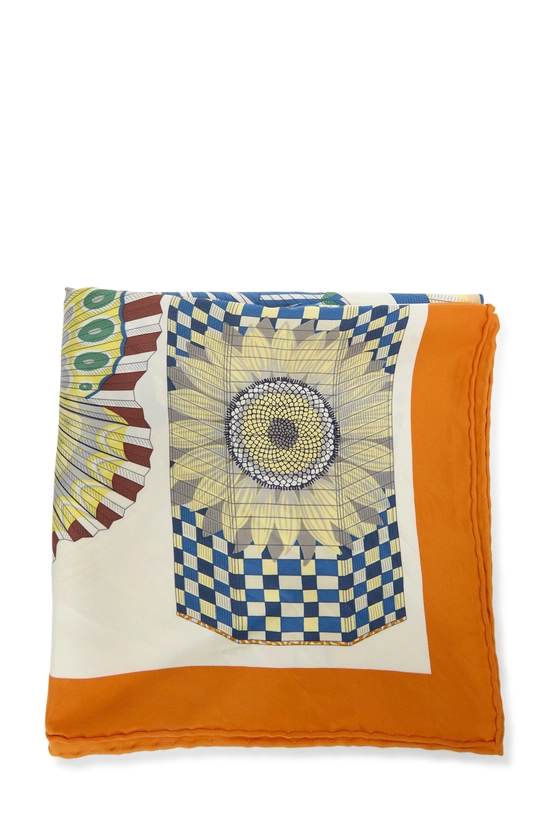 Orange & Multicolor 'Lanternes Ballons et Cocardes' Silk Scarf 90, , large image number 1