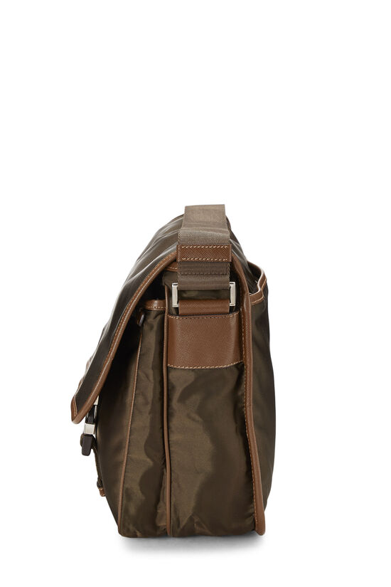 Brown Nylon Logo Print Double Buckle Messenger, , large image number 3